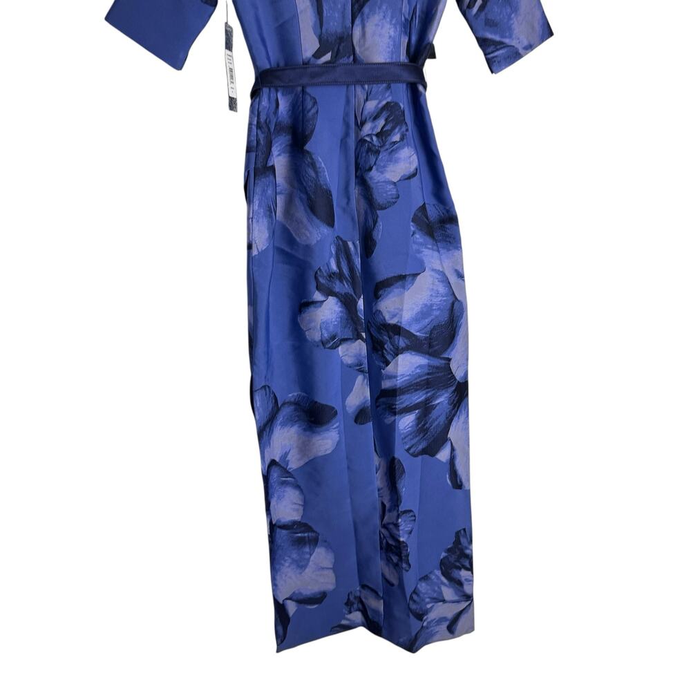 Kay Unger Octavia Blue Floral Print Organza Asymmetric Formal Formal Maxi Gown 6 - Picture 14 of 16